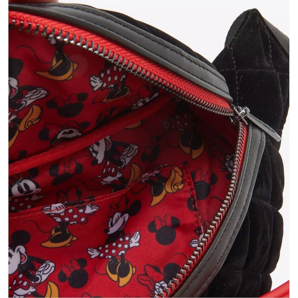 Loungefly Disney Minnie Mouse Bow Quilted Velvet Belt Bag Black - Picture 3 of 5